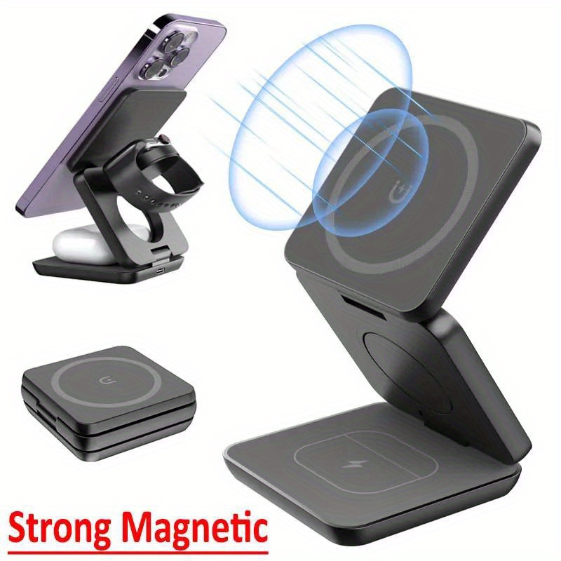 Wireless Charger 3 In 1 - 折りたたみ式3in1急速ワイヤレス充電器、iPhone 16/15/14/13/12、Apple Watch 10/9/8/7/6/5/4/3/SE、AirPods 3/2/Pro対応 マグネット式充電