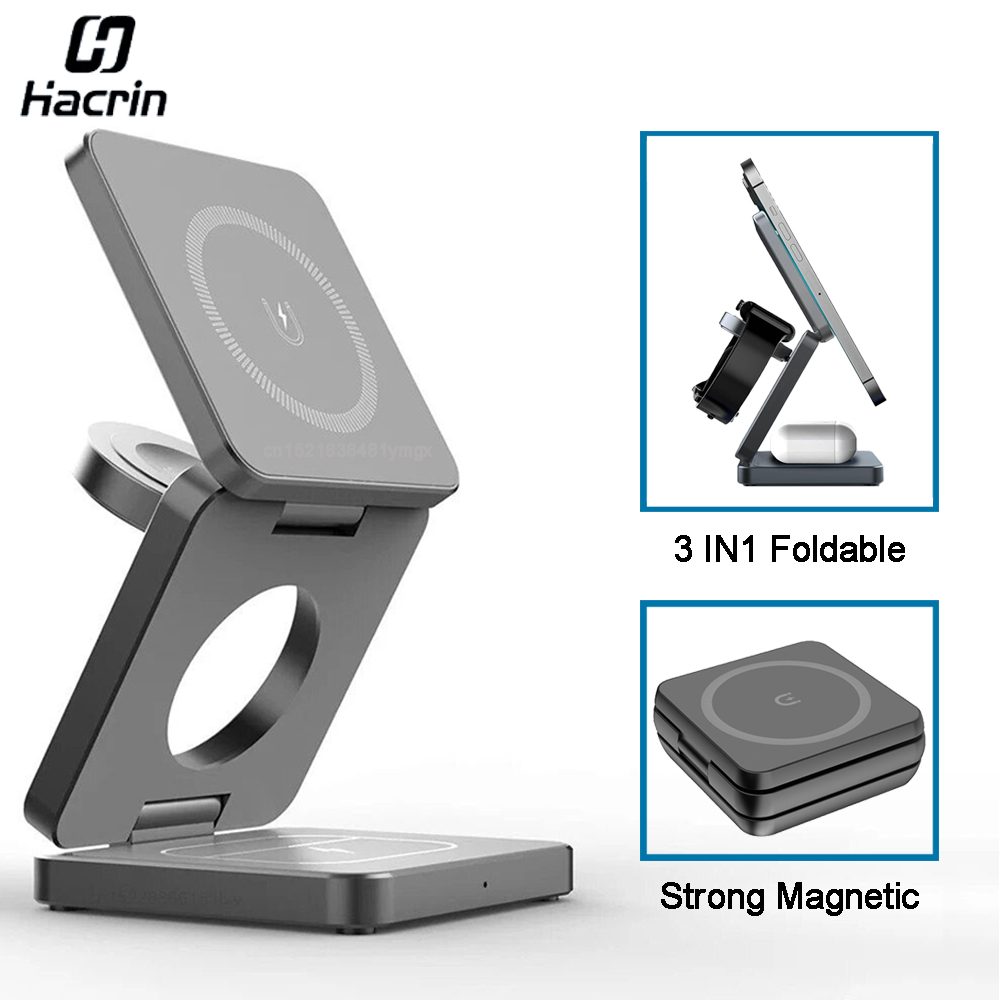 Wireless Charger 3 In 1 - ワイヤレス充電器 3 in 1 折りたたみ式磁気ワイヤレス充電ステーション iPhone