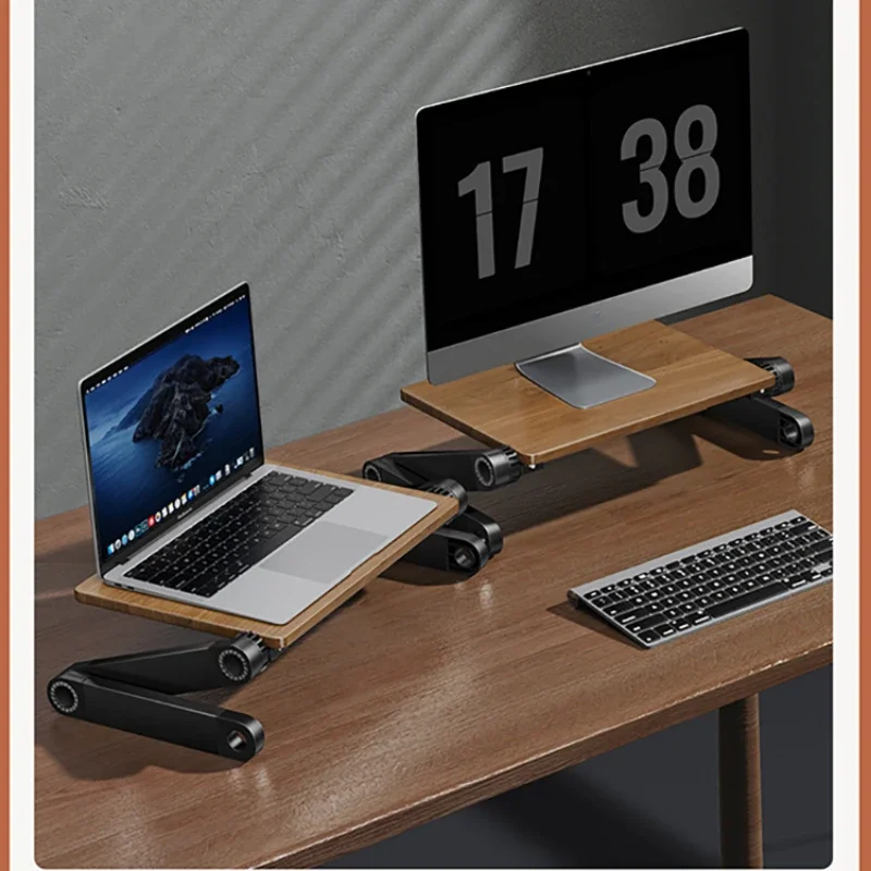 Laptop Stand Bamboo - 無垢材ラップトップ高さスタンド調節可能なコンピュータブラケットデスクトップスクリーンライザーゲームモニターオフィスセットアップ用サポート