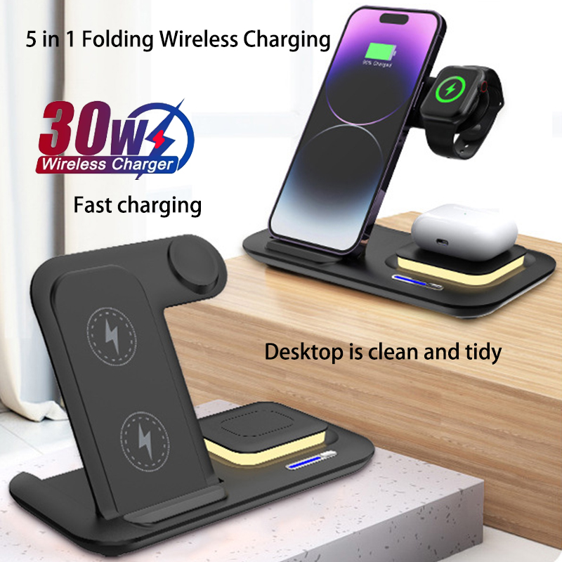 Wireless Charger 3 In 1 - ホット3in1折りたたみ式ワイヤレス携帯電話充電ステーション2025新製品Qi2トラベル急速充電ステーション（ライト付き）