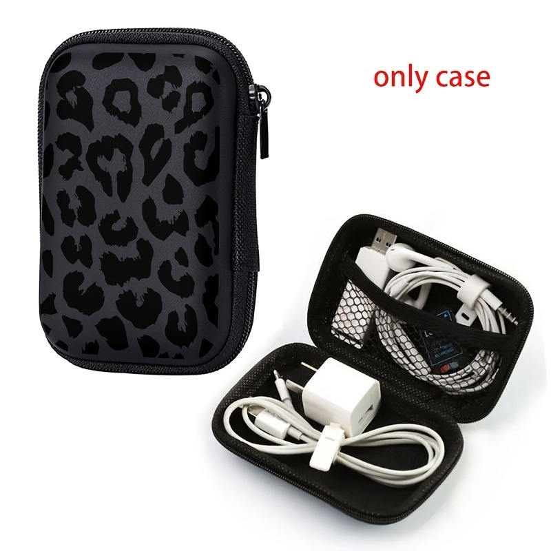 Tech Accessories Kit - ファッションヒョウ柄パターン収納袋イヤホンバッグ充電器収納カバー電話用 iPad 充電器充電ケーブル収納ボックス