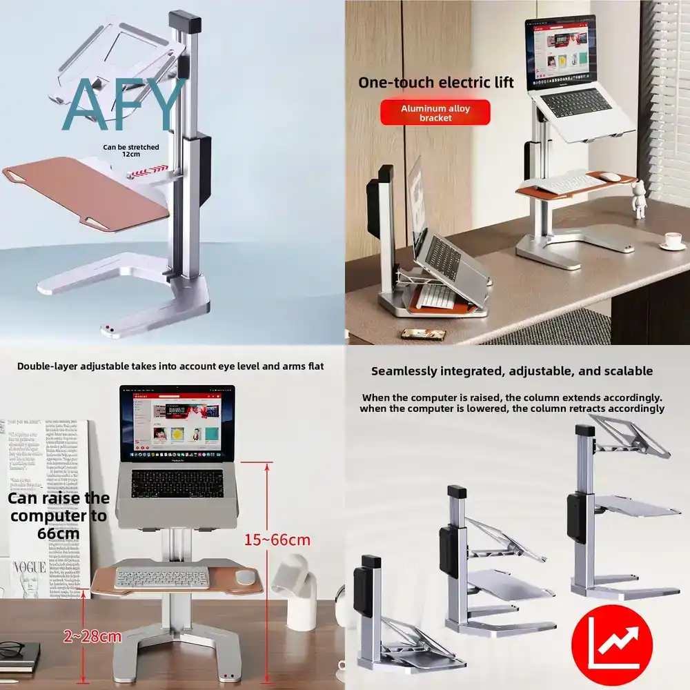 Laptop Stand Bamboo - 電動昇降式ノートパソコンデスクコンバーター アルミ合金製スマートライザーワークステーション オフィスデスクリフター