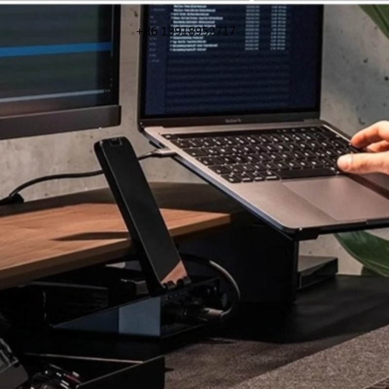 Laptop Stand Bamboo - 人間工学に基づいたアルミニウム製モニターライザー、頑丈なデスクトップスタンド、デスクオーガナイザー、ケーブル管理機能付きオールインワンラップトップシェルフ JJ204