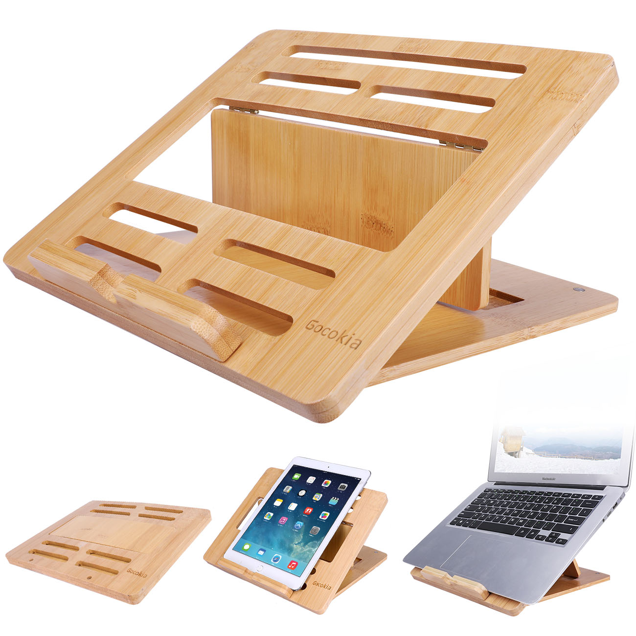 Laptop Stand Bamboo - 竹ノートブックスタンド,4つの角度で調整可能,ノートブックスタンド,Macbook,タブレット用