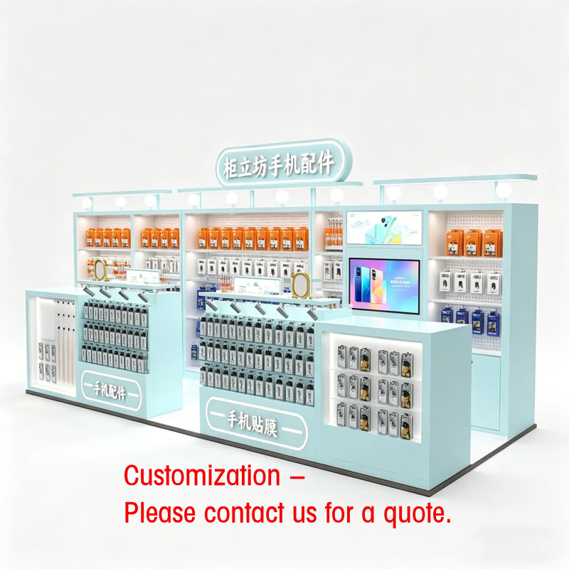 Tech Accessories Kiosk - カスタムライトブルー携帯電話アクセサリーキオスク | モールアップ＆テックソリューション | オールインワン固定具サービス