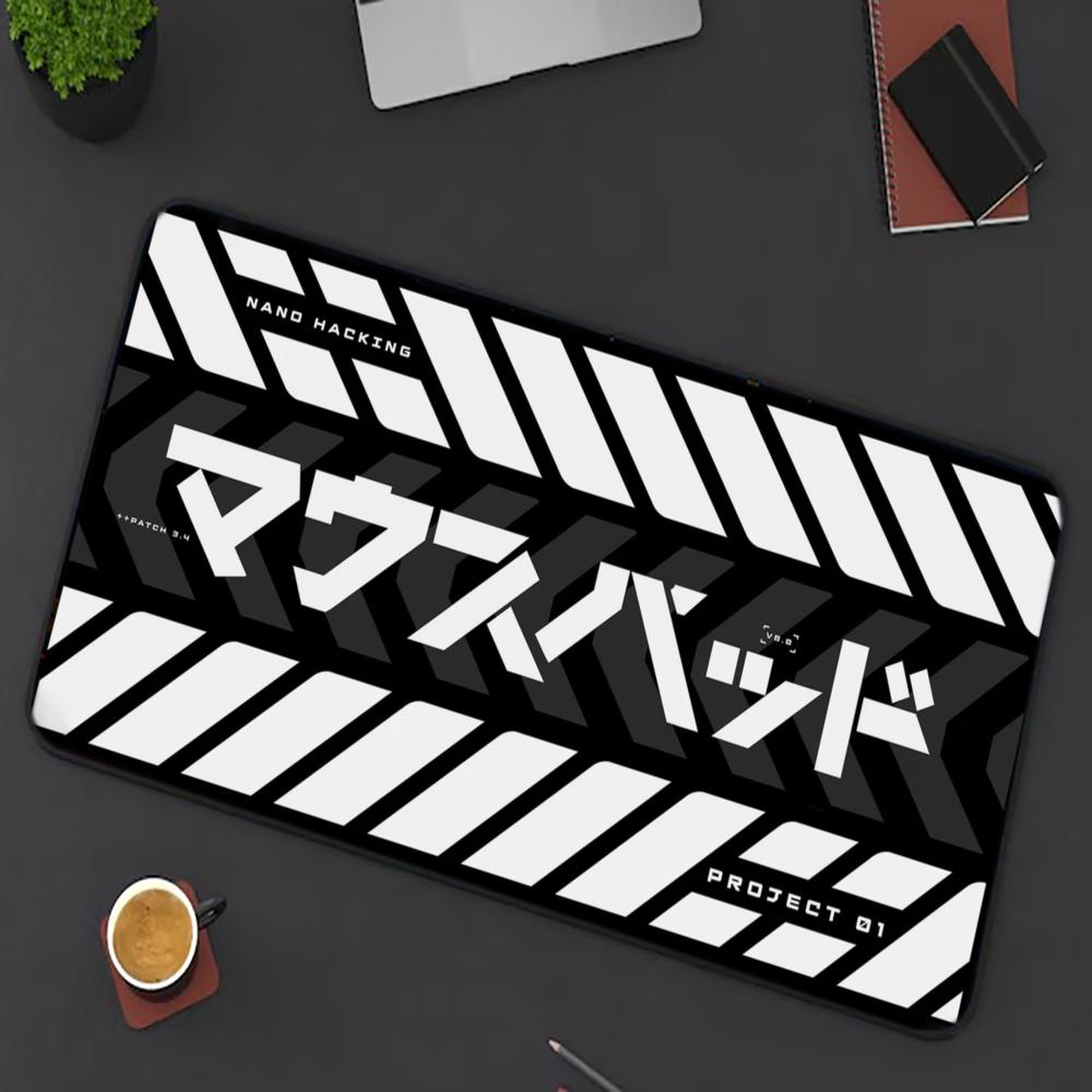 Japanese Tech Accessories - 日本語カタカナテックスタイル大型マウスパッド特大デスクマットステッチエッジゲーマーミニPCコンピューターデスクトップアクセサリーソフトパッド