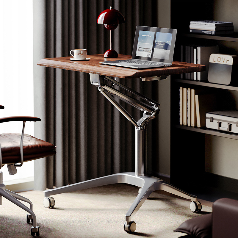 Laptop Stand Bamboo - 空気圧式スタンディングデスク、高さ調節可能なモバイルラップトップテーブル（ホームオフィス用）、小型シットスタンドワークステーション