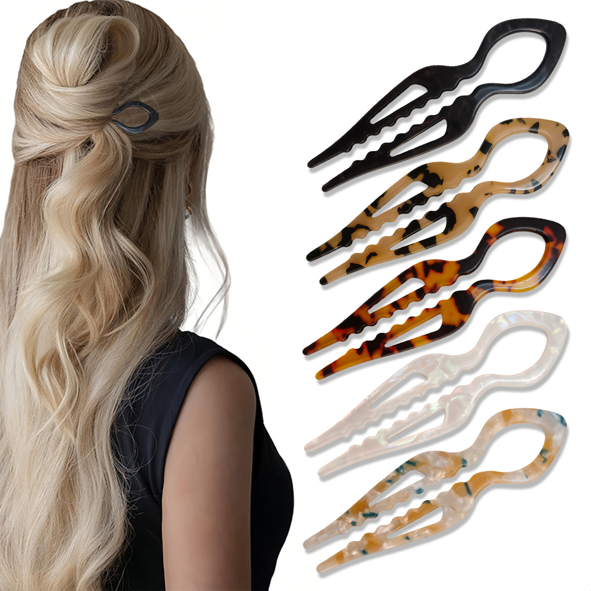 U 字型ヘアスティックべっ甲アクリル滑り止めヘアピン女性のた - Tech Accessories For Women のレビューと価格