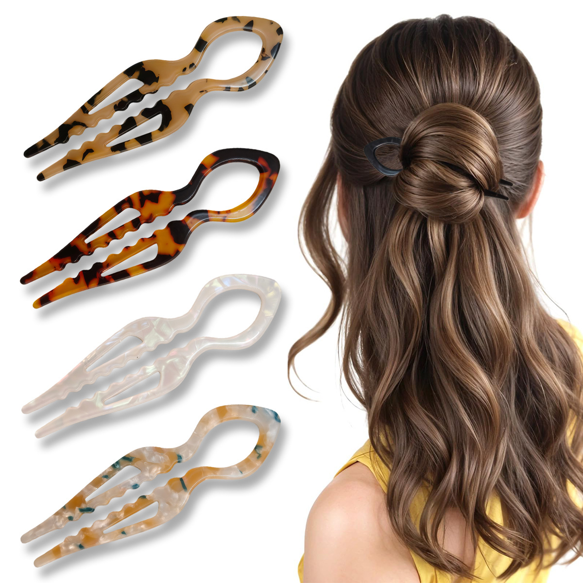 U 字型ヘアスティックべっ甲アクリル滑り止めヘアピン女性のた - Tech Accessories For Women のレビューと価格