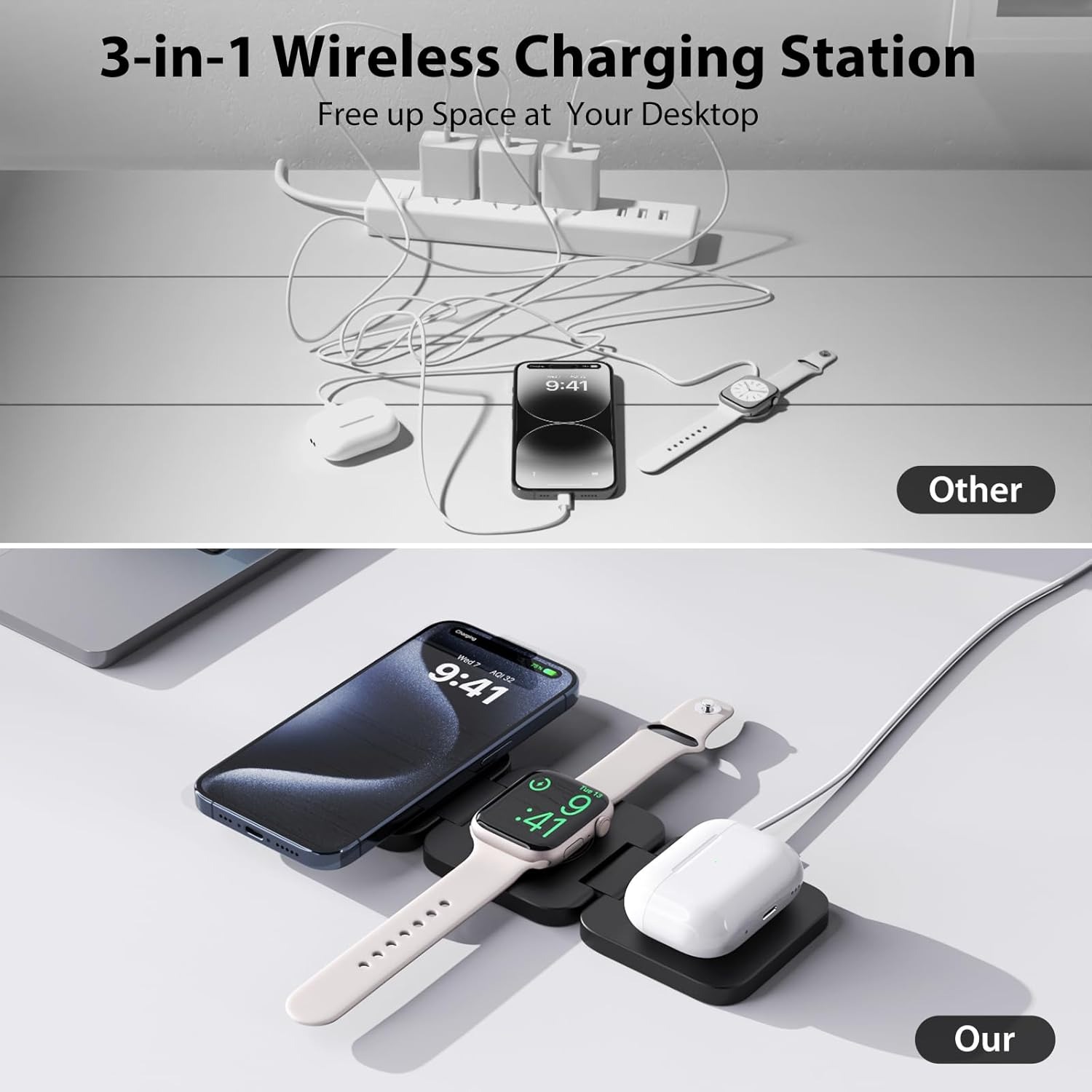 折りたたみ式3in1急速ワイヤレス充電器、iPhone 16 - Wireless Charger 3 In 1 のレビューと価格