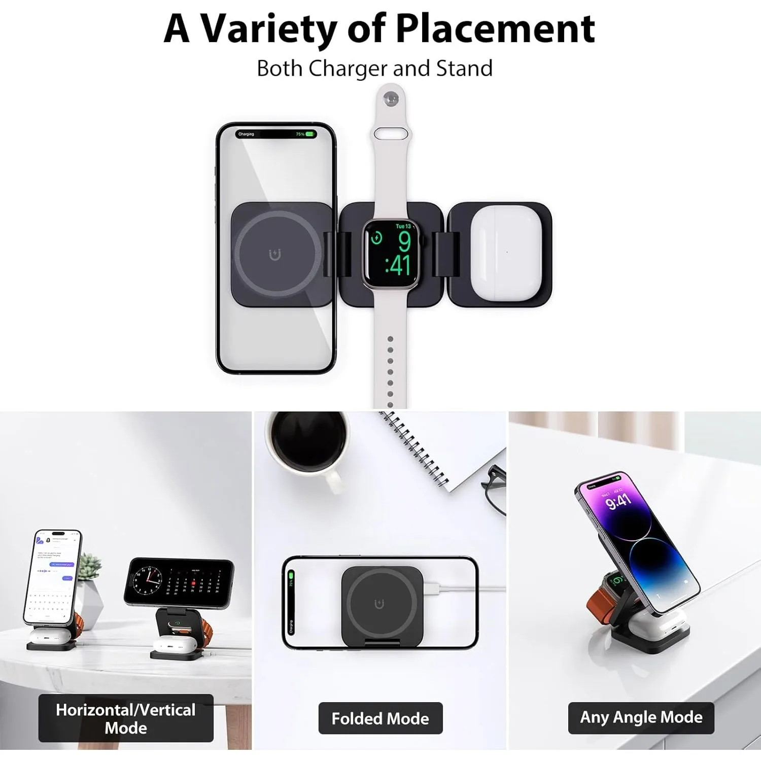 折りたたみ式3in1急速ワイヤレス充電器、iPhone 16 - Wireless Charger 3 In 1 のレビューと価格