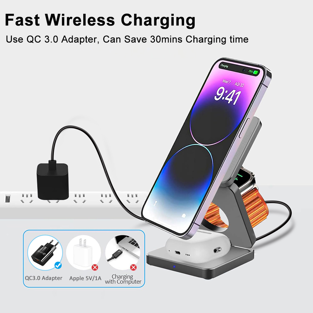 ワイヤレス充電器 3 in 1 折りたたみ式磁気ワイヤレス充 - Wireless Charger 3 In 1 のレビューと価格