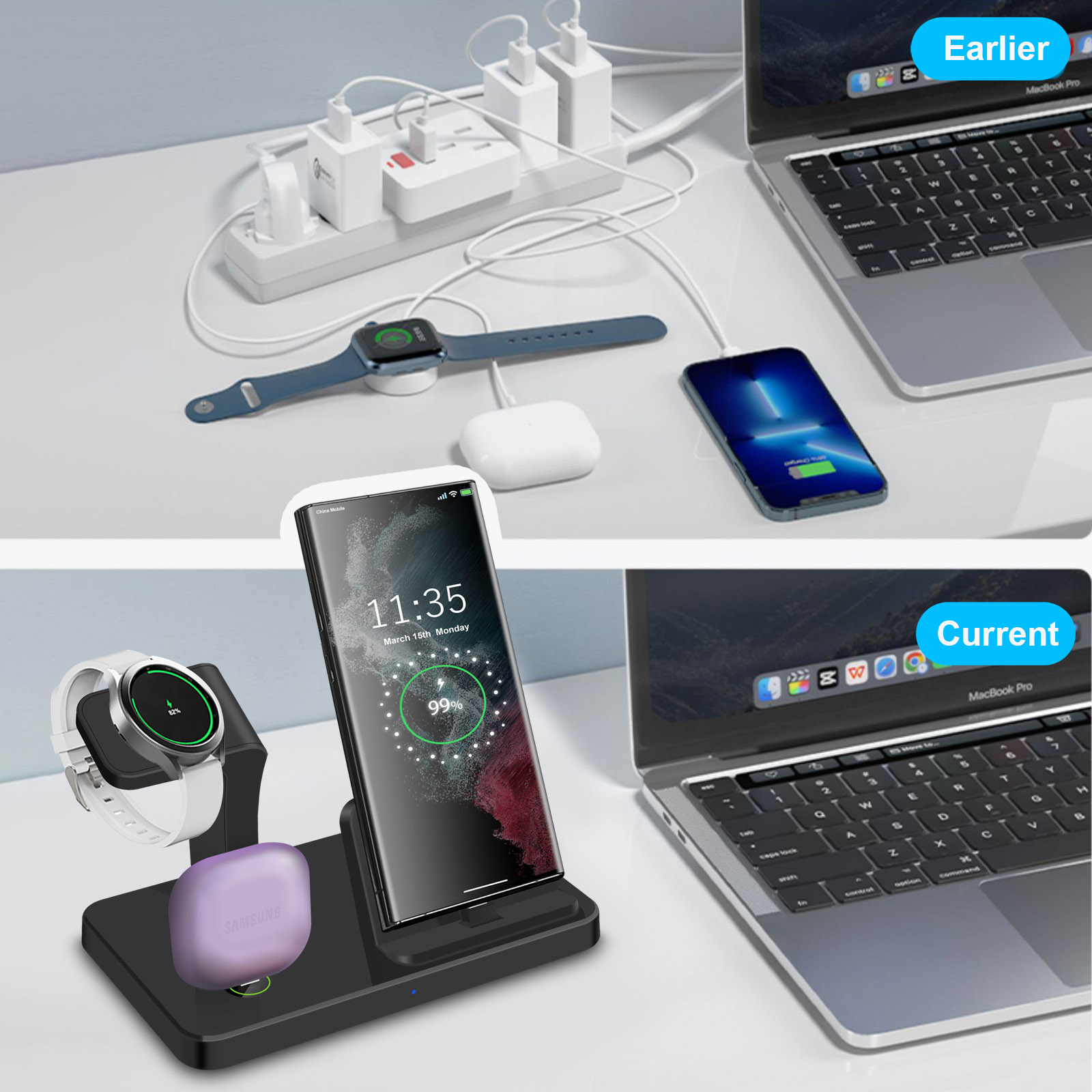 デスク用3-in-1 Type Cポートワイヤレス充電ドック - Wireless Charger 3 In 1 のレビューと価格