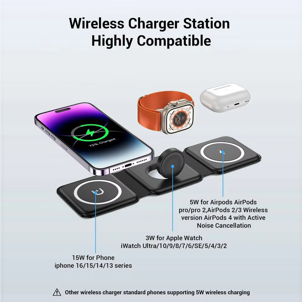 3-in-1 磁気折りたたみ式ワイヤレス充電器、15W急速充 - Wireless Charger 3 In 1 のレビューと価格