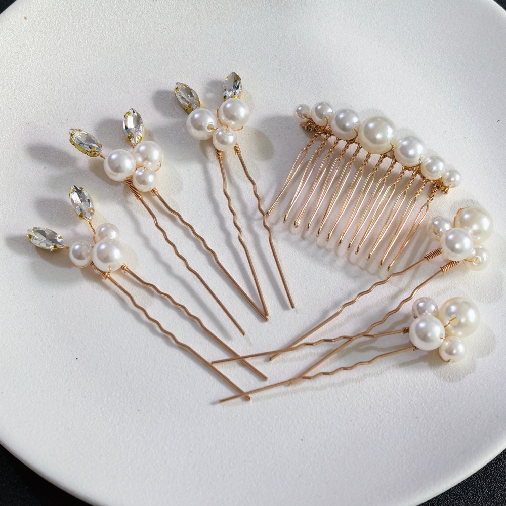 パールクリスタルヘアピンコームセットブライダルウェディングヘ - Tech Accessories For Women のレビューと価格