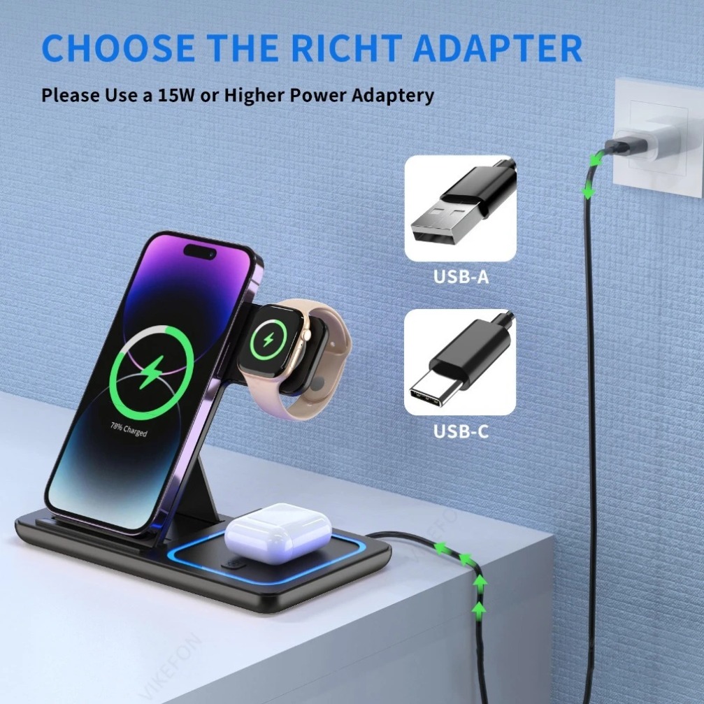 折りたたみ式3in1ワイヤレス充電ステーション iPhone - Wireless Charger 3 In 1 のレビューと価格