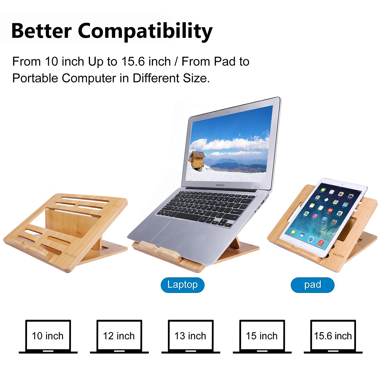 竹ノートブックスタンド,4つの角度で調整可能,ノートブックス - Laptop Stand Bamboo のレビューと価格