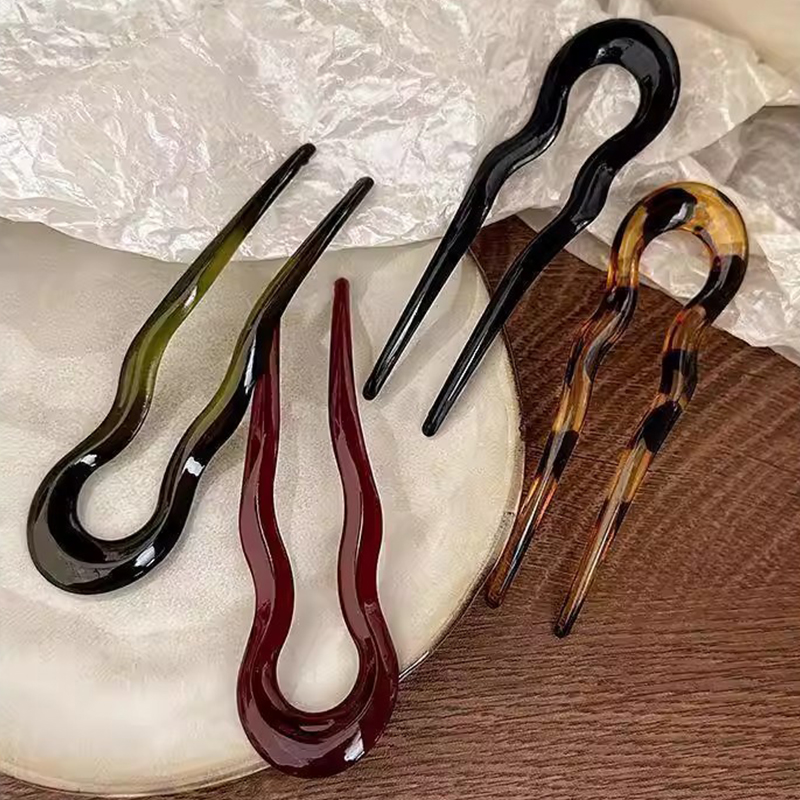 女性用のエレガントなアクリル製U字型ヘアピン、後頭部用ヘアピ - Tech Accessories For Women のレビューと価格