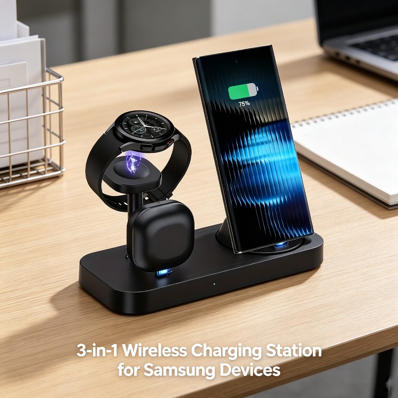 3 in 1 ワイヤレス充電器 デュアルコイル急速充電スタン - Wireless Charger 3 In 1 のレビューと価格