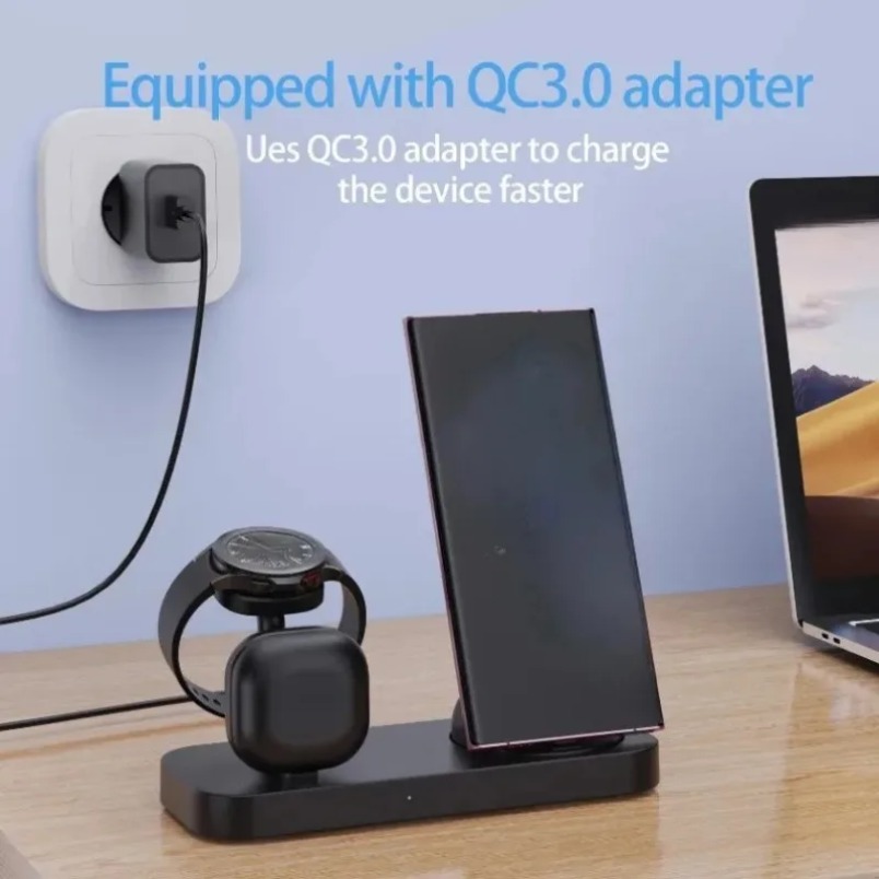 3 in 1 ワイヤレス充電器 デュアルコイル急速充電スタン - Wireless Charger 3 In 1 のレビューと価格