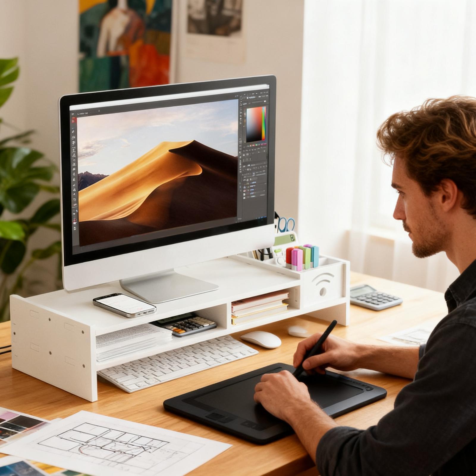 デスク用モニタースタンド 2段デスクホルダー 高さ4.3イン - Laptop Stand Bamboo のレビューと価格